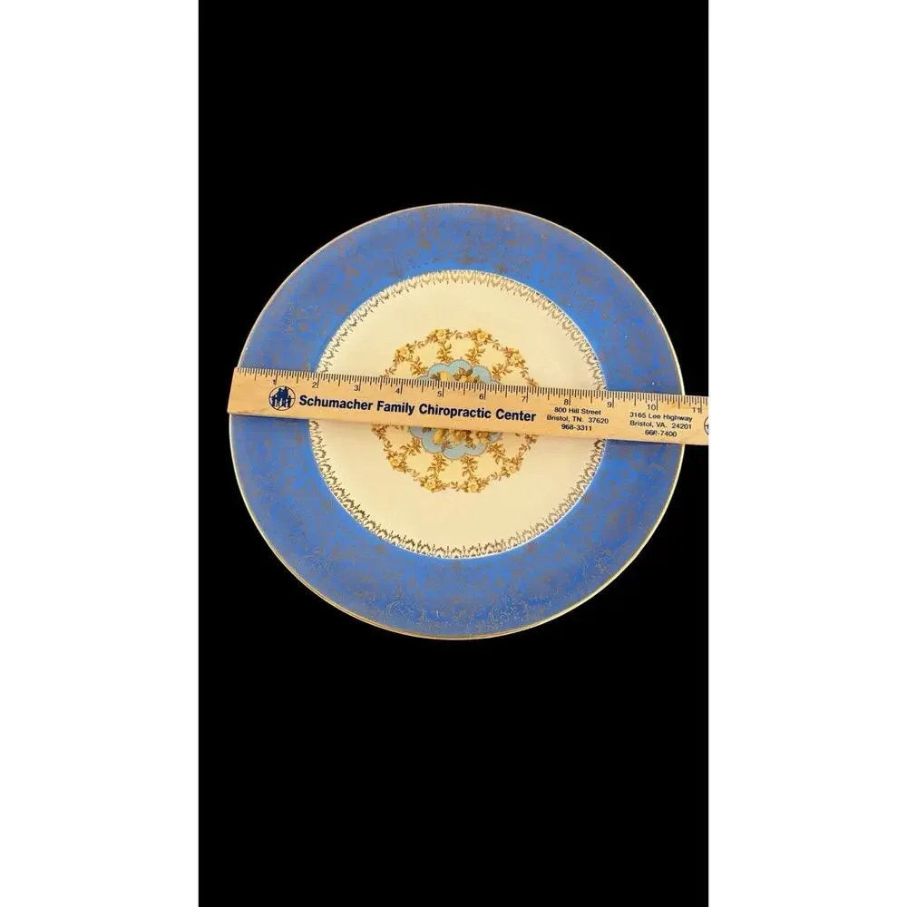 Vintage (2) Century By Salem BLUE Plates 23K Gold Filigree & Floral Design READ